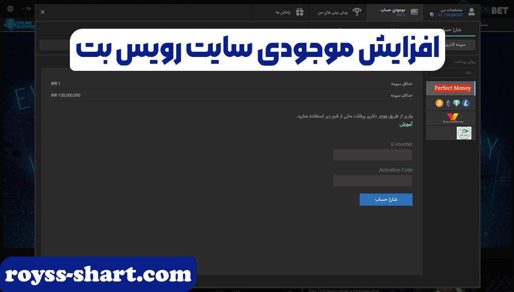 افزایش موجودی سایت رویس بت